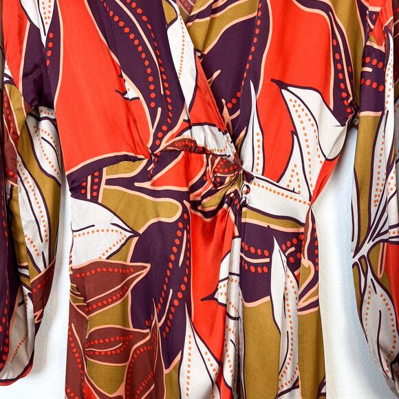 Anthropologie Floral Printed Satin Long Sleeve Wrap Midi Dress Size Small - Picture 6 of 11